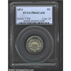 1874 5C PR66 Cameo PCGS. In an absolute sense, the 1874 is not a particularly rare date in the proof