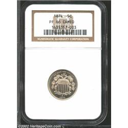 1874 5C PR66 Cameo NGC. In terms of eye appeal, this Gem is unbeatable with velvety luster and nearl