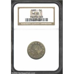 1885 5C MS62 NGC. A moderately toned, spot-free example of the key to the Liberty nickel series. Thi