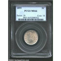 1899 5C MS66 PCGS. Rich dove-gray patina. A lustrous Gem that has a reasonable strike and nearly pri