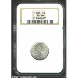 1900 5C MS66 NGC. A pristine turn-of-the-century Nickel that displays shimmering, satiny luster and.