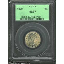 1901 5C MS67 PCGS. In the 1995 book The Complete Guide to Shield and Liberty Nickels, Gloria Peters.