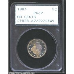 1883 5C No Cents PR67 PCGS. This coin was previously offered as lot 6578 in our January 2001 sale of