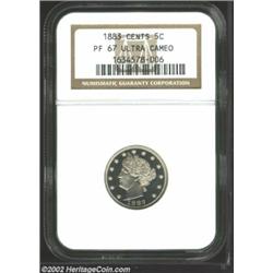 1883 5C With Cents PR67 Ultra Cameo NGC. This is the only 1883 Nickel of this variety graded PR67 Ul