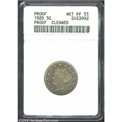 1885 5C--Cleaned--ANACS. Proof, Net PR55. Harshly cleaned at one time, myriad hairlines show clearly