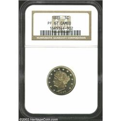 1885 5C PR67 Cameo NGC. This is one of the finest examples known of this legendary date in the Liber