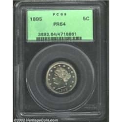 1895 5C PR64 PCGS. Flashy and wildly reflective, with the smooth mirrored surfaces broken only by th