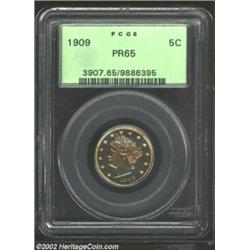 1909 5C PR65 PCGS. The devices on this attractive Gem are lightly frosted. Both the obverse and reve