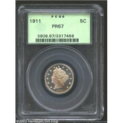 1911 5C PR67 PCGS. With the full strike of a proof Gem, and immaculately preserved surfaces, this ex