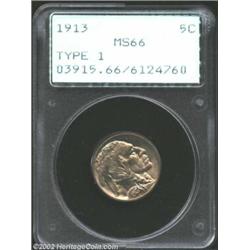 1913 5C Type One MS66 PCGS. An appraisal of the surfaces of this coin reveals a void of grade limiti