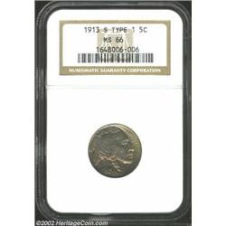 1913-S 5C Type One MS66 NGC. Fully struck in all areas with thick mint frost overall, each side is d