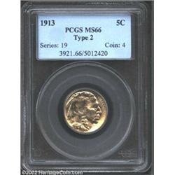 1913 5C Type Two MS66 PCGS. Bright and highly lustrous with shimmering, brilliant surfaces on the ob