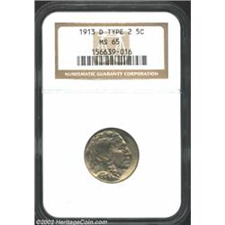 1913-D 5C Type Two MS65 NGC. Well struck throughout with bright mint luster and showing only the sli
