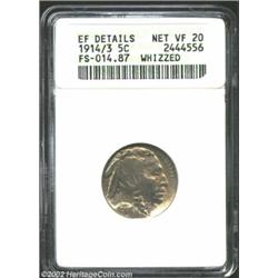 1914/3 5C--Whizzed--ANACS, XF Details, Net VF20. FS-014.87. A rare variety, this survivor has a slig