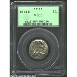 1914-D 5C MS65 PCGS. Green-gray in color with a few tan streaks across the reverse. A sharply struck