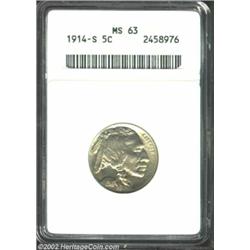 1914-S 5C MS63 ANACS. Well-struck and lustrous, with attractive golden color. Considerable appeal fo