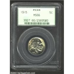 1915 5C MS66 PCGS. A lustrous nickel with signs of die wear that is so often seen on other coins of.