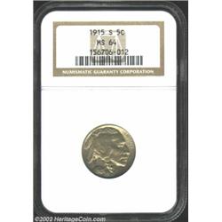 1915-S 5C MS64 NGC. One of the scarcer Mint State, branch mint issues of the Buffalo nickel series..