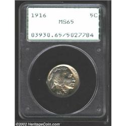 1916 5C MS65 PCGS. Apricot and lavender colors alternate across the devices. A nicely struck and lus