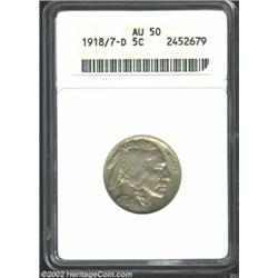 1918/7-D 5C AU50 ANACS. Modestly circulated with light to medium gray surfaces and speckled charcoal