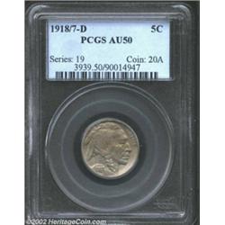 1918/7-D 5C AU50 PCGS. This is a very pleasing circulated survivor of one of the premier overdates i