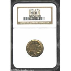 1918-S 5C MS63 NGC. Rich reddish-gold patina lightly blankets each side. Typically defined, a couple