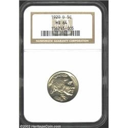 1920-D 5C MS64 NGC. Sharp over the obverse with some localized weakness on the reverse device. The 0