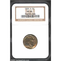 1920-S 5C MS64 NGC. The '20-S is one of the most highly respected strike rarities in the Buffalo Nic