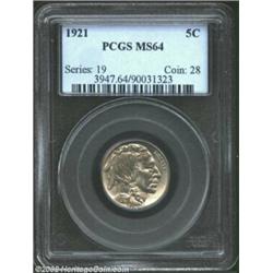 1921 5C MS64 PCGS. Full definition of detail is noted on all the highpoints of this coin including n