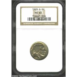 1923-S 5C MS63 NGC. The rich green-gray surfaces are beautifully preserved and have good luster. FIV