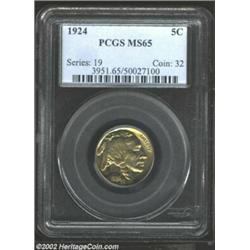 1924 5C MS65 PCGS. An even swath of golden toning is present. Important notice: We expect to be auct