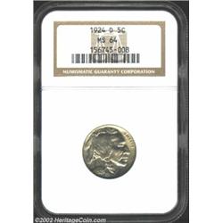 1924-D 5C MS64 NGC. Abundant mint luster compliments an exceptionally bright appearance. Noticeable.