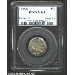 1925-S 5C MS63 PCGS. A typically struck example that has lovely lavender and gold patina. The obvers