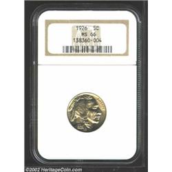 1926 5C MS66 NGC. A bright and lustrous Gem that has wisps of honey-gold and steel-blue color. Altho