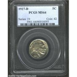 1927-D 5C MS64 PCGS. Appealing diagonal lines of patina on the reverse resemble Midwestern rains. Im