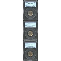 1928-D 5C MS64 PCGS, distraction free; 1929-D MS64 PCGS, faint golden patina; and a 1935-D MS64 PCGS