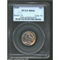 1930 5C MS66 PCGS. Gorgeous and iridescent apricot and electric-blue patina. A lustrous Gem with imm