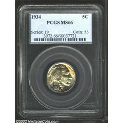 1934 5C MS66 PCGS. Not even a couple of luster grazes can tame the luster on this nickel. Important.