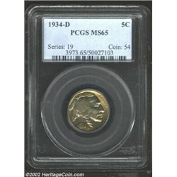 1934-D 5C MS65 PCGS. Burnt-golden peripheral toning gradually blends into the golden-blue centers of