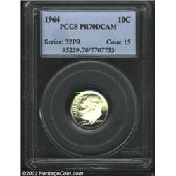 1964 10C PR70 Deep Cameo PCGS. A well balanced coin with equal contrast on each side. Brilliant thro