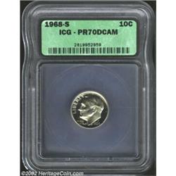 1968-S 10C PR70 Deep Cameo ICG. Untoned surfaces maximize the cameo effect on this flawless Dime. Im