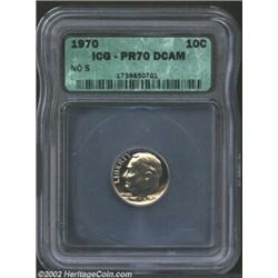 1970 10C No S PR70 Deep Cameo ICG. An as struck representative of this modern Mint error, the pristi