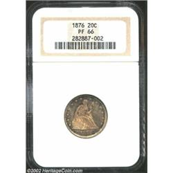 1876 20C PR66 NGC. Only 1,260 proofs were struck of this scarce, second-year issue. The fields are v