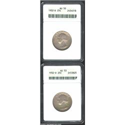 1932-D 25C AU50 ANACS, medium silver-gray patina is accented with golden hues; and a 1932-D AU53 ANA