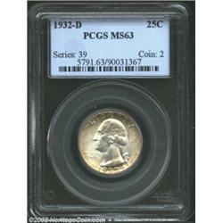 1932-D 25C MS63 PCGS. Brilliant with attractive light peripheral toning, this is the key to the seri