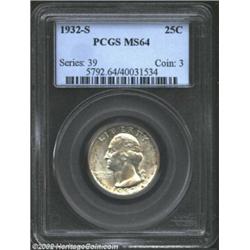 1932-S 25C MS64 PCGS. With light obverse toning, and displaying a couple of contact marks in the lef