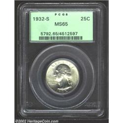 1932-S 25C MS65 PCGS. A solid Gem example of this popular and scarce first-year of issue. Only 408,0