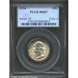 1934 25C MS67 PCGS. This is perhaps one of the finest Washington Quarters of this date as no finer s