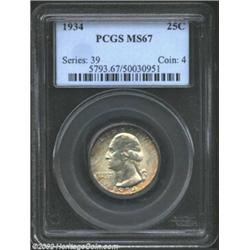 1934 25C MS67 PCGS. This is perhaps one of the finest Washington Quarters of this date as no finer s