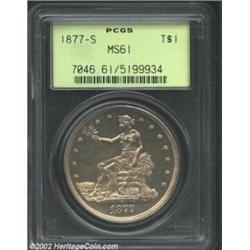 1877-S T$1 MS61 PCGS. This is a lustrous, uncirculated example of the Trade Dollar type. From the Co